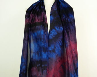 Blue burgundy silk scarf hand dyed Dark Berry Handmade silk scarf Blue burgundy purple Unique birthday present for wife Christmas gifts UK