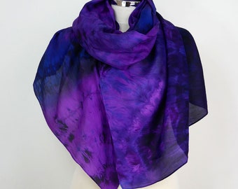 Violet silk scarf Night In Venice silk scarf hand dyed large wrap, violet blue black silk scarf large, silk scarf for her, unique silk scarf