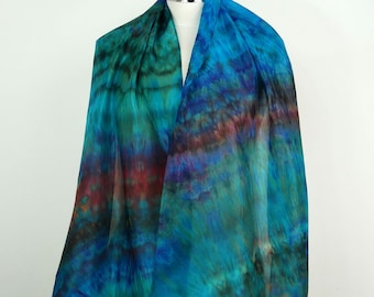 Colourful silk scarf women Colour Magic Hand dyed silk scarf uk Blue green magenta scarf Birthday gift sister Silk anniversary wife gift