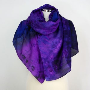 Violet silk scarf Night In Venice silk scarf hand dyed large wrap, violet blue black silk scarf large, silk scarf for her, unique silk scarf