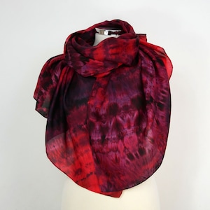 Red black silk scarf oversized Black rose Hand dyed silk scarf Red silk shawl Evening silk scarf uk Birthday gift friend Silk scarf for wife