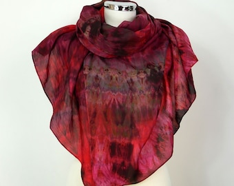 Dark red silk scarf women Wild Cherry Red silk shawl hand dyed Oversized green red scarf Christmas 40th Birthday silk gift uk Unique scarf