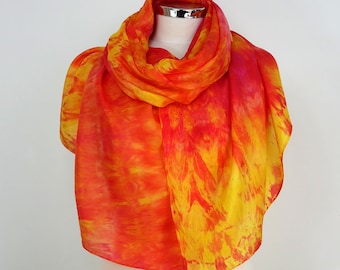 Orange silk scarf Sun Storm Orange yellow magenta silk scarf hand dyed Birthday gift her Silk anniversary Summer silk shawl Silk gift wife