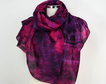 Magenta black silk scarf oversized Geranium Hand dyed silk scarf Black pink silk shawl Evening silk wrap uk 30th Birthday gift girlfriend