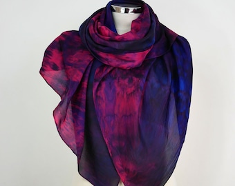 Magenta blue black Silk Scarf large Pink Agate Oversized silk shawl for women Christmas silk gift her Handmade silk scarf navy pink black