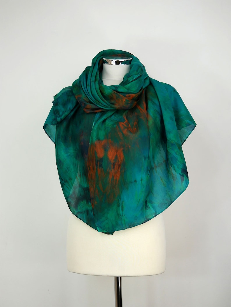 Emerald green silk scarf Emerald Maze Large green silk scarf | Etsy