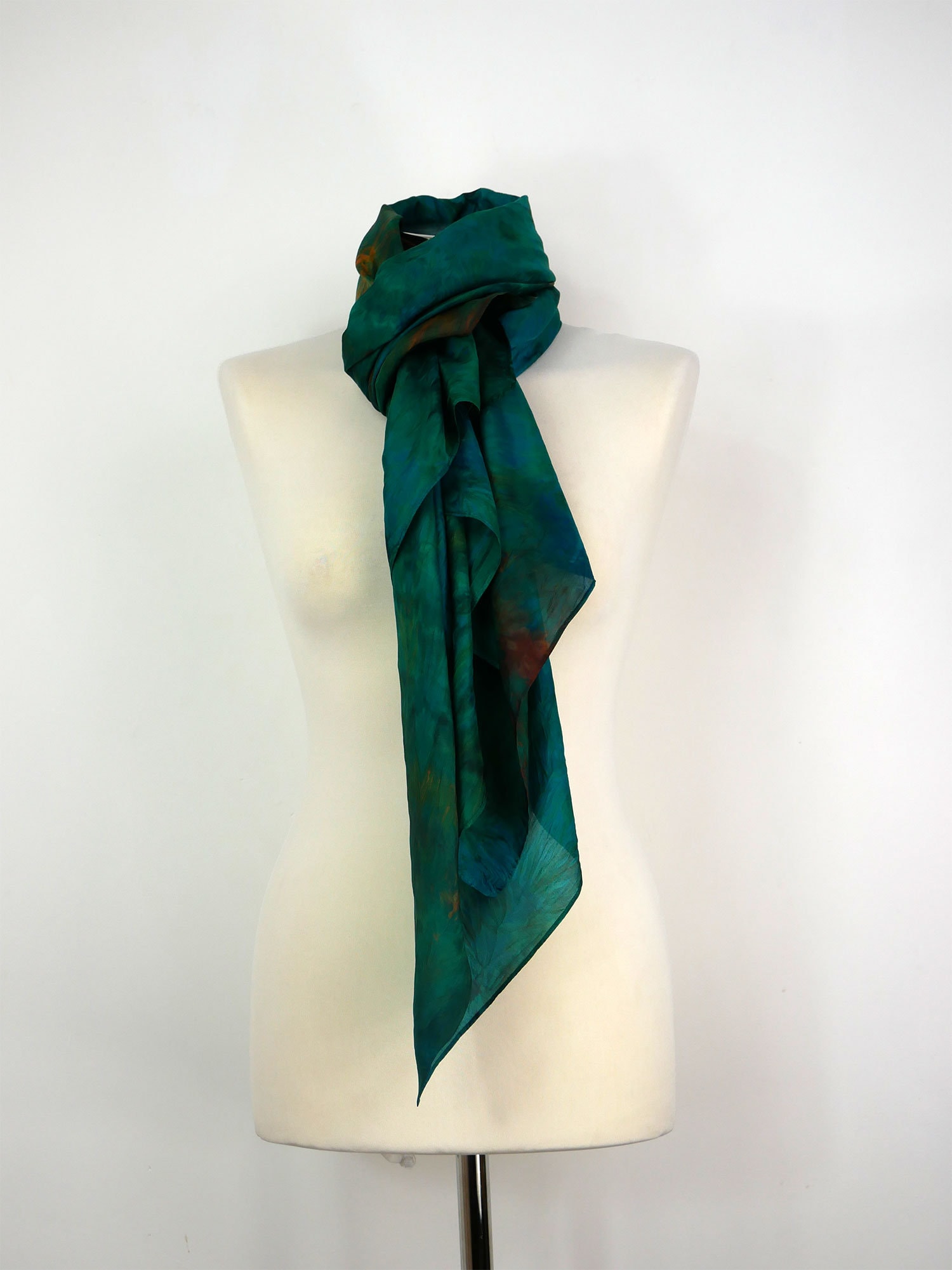Silk scarf in emerald green with motifs main image 0