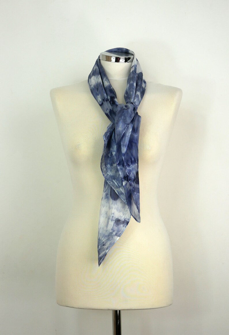 Grey silk scarf square Silver Fox Hand dyed silk scarf Grey white square scarf Silk scarf women uk Birthday Gift her Unique silk gifts mum image 4
