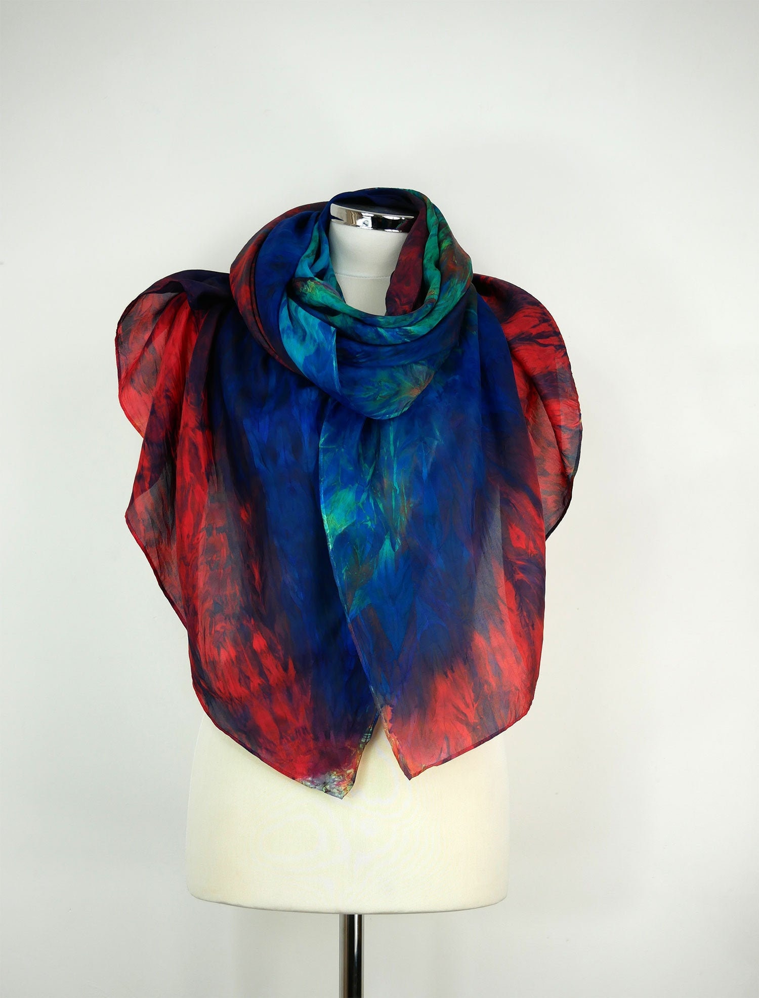 Navy blue silk scarf women Coral Reef Oversized silk scarf Etsy