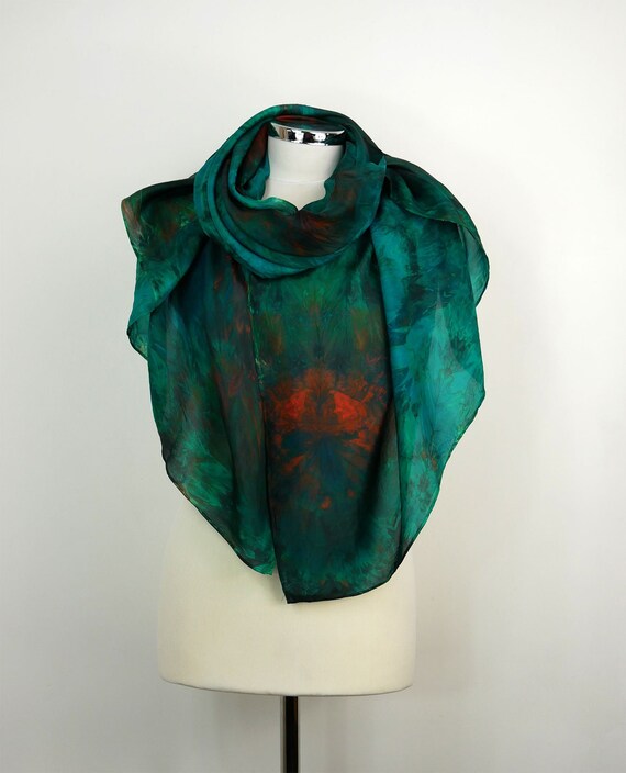 Emerald Maze Oversized green silk scarf uk Hand dyed handmade | Etsy