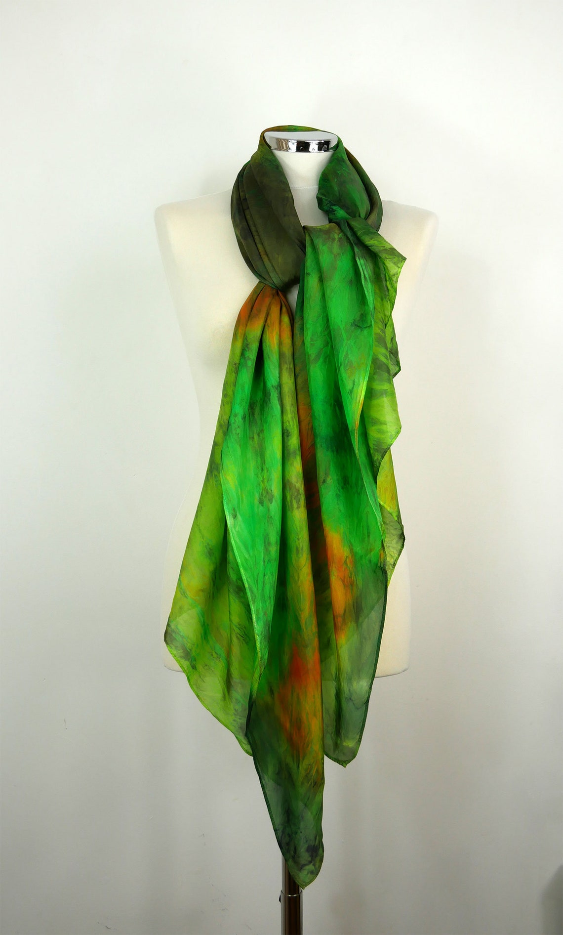 Enchanted Forest green silk scarf uk Oversized silk scarf Etsy