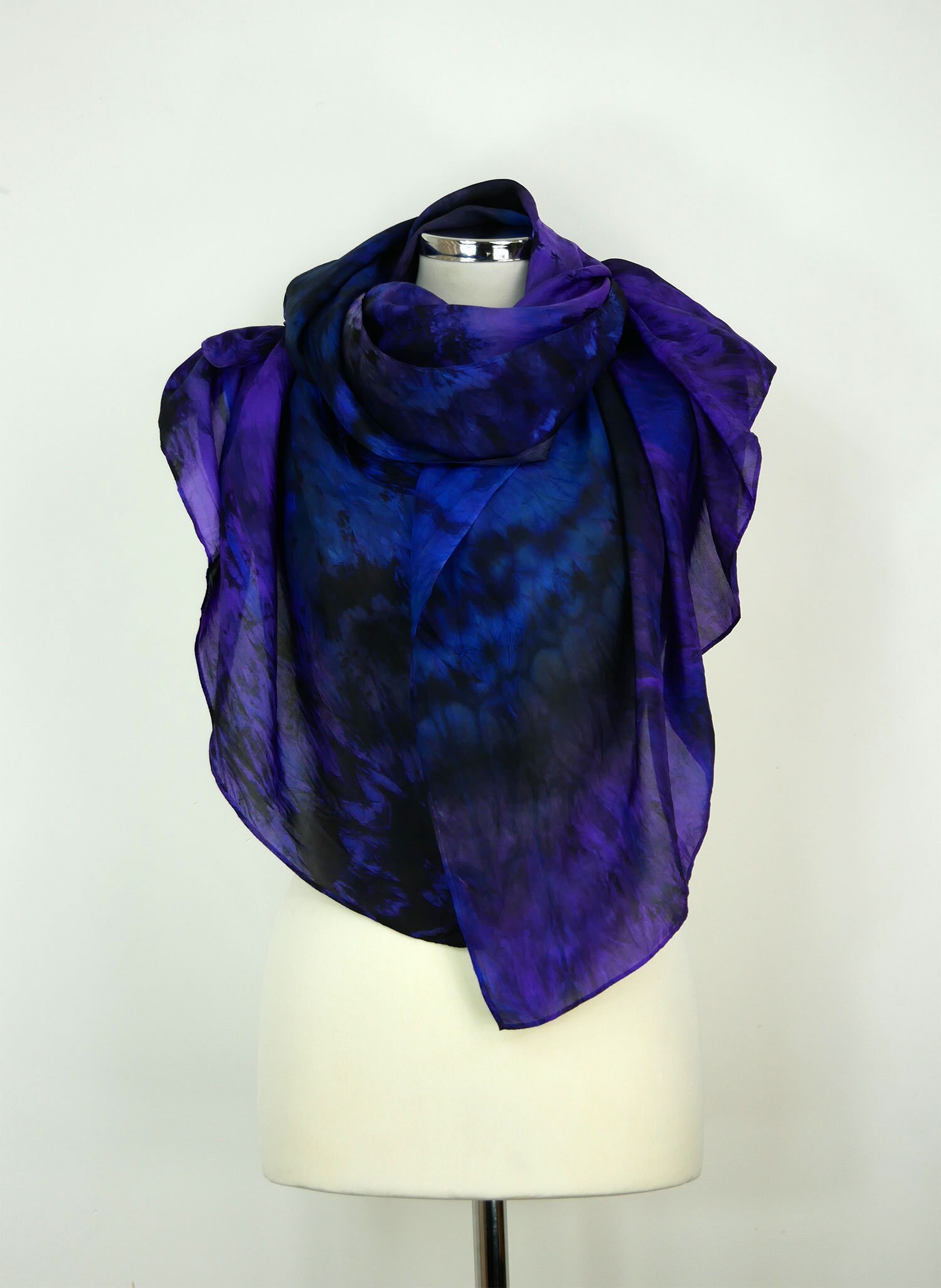Purple blue silk scarf Night In Venice hand dyed large silk | Etsy