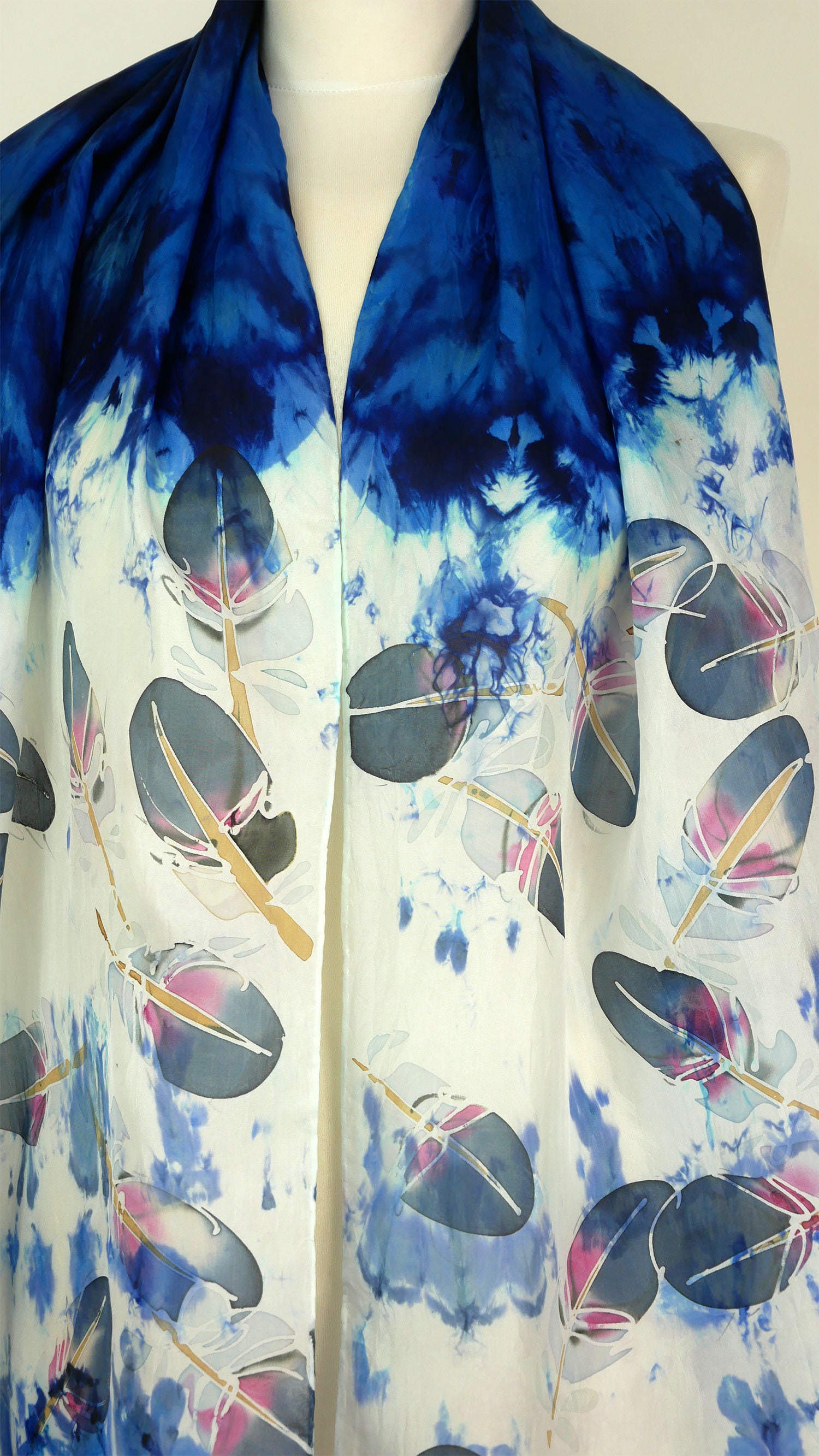 Navy Blue Silk Scarf Uk Blue Feathers Hand Painted Silk Scarf - Etsy UK
