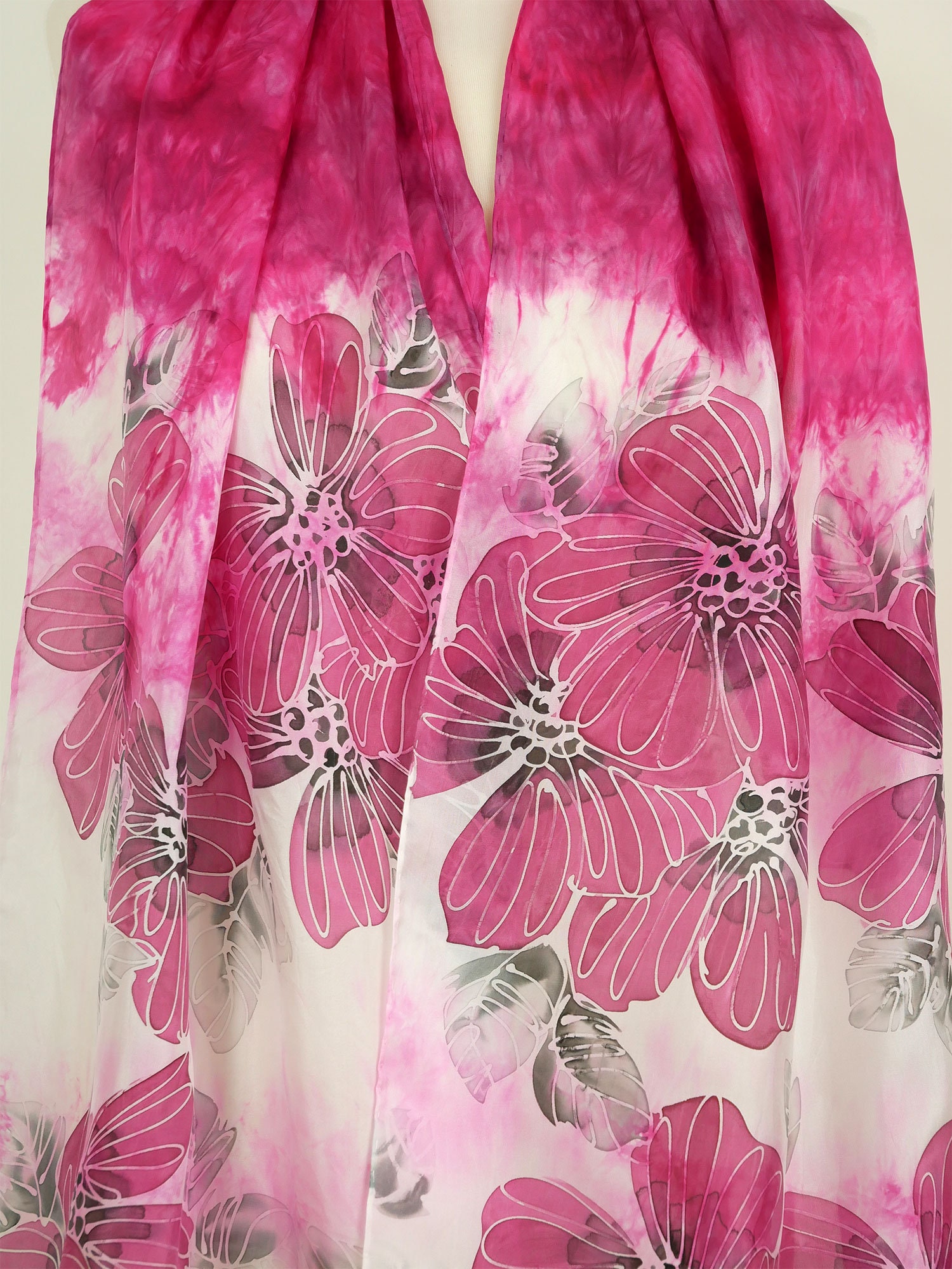 Magenta silk scarf woman Magenta Flowers Silk scarf long Hand | Etsy