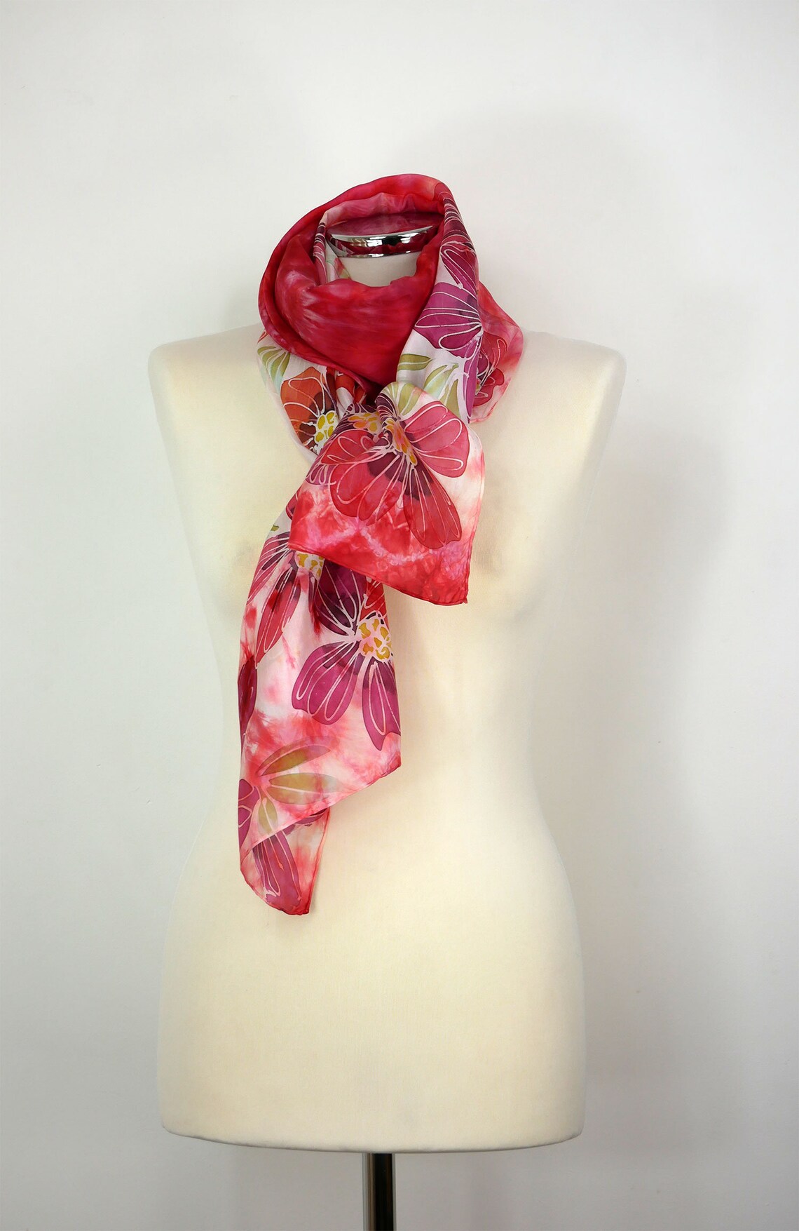 Red silk scarf women Red Flowers Hand painted silk scarf red Etsy