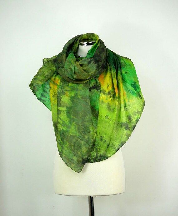 Enchanted Forest Green Silk Scarf Uk Oversized Silk Scarf Etsy