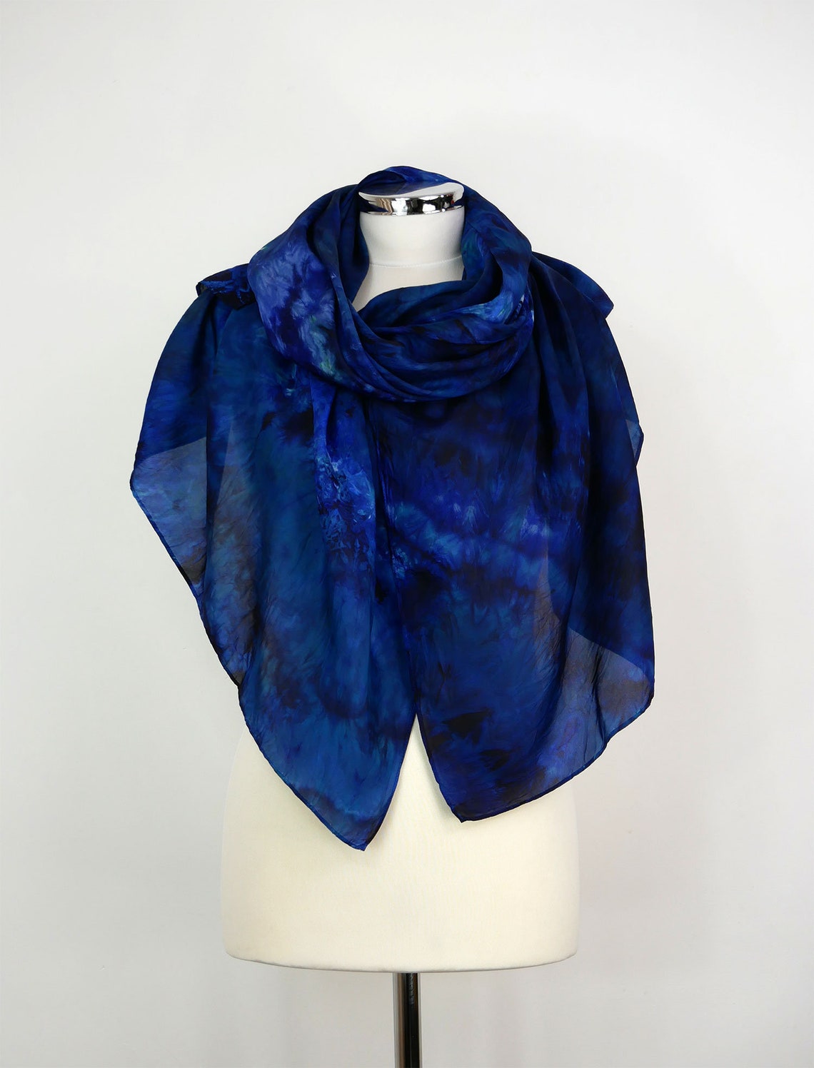 Navy blue silk scarf women Aurora Silk scarf large Navy blue | Etsy