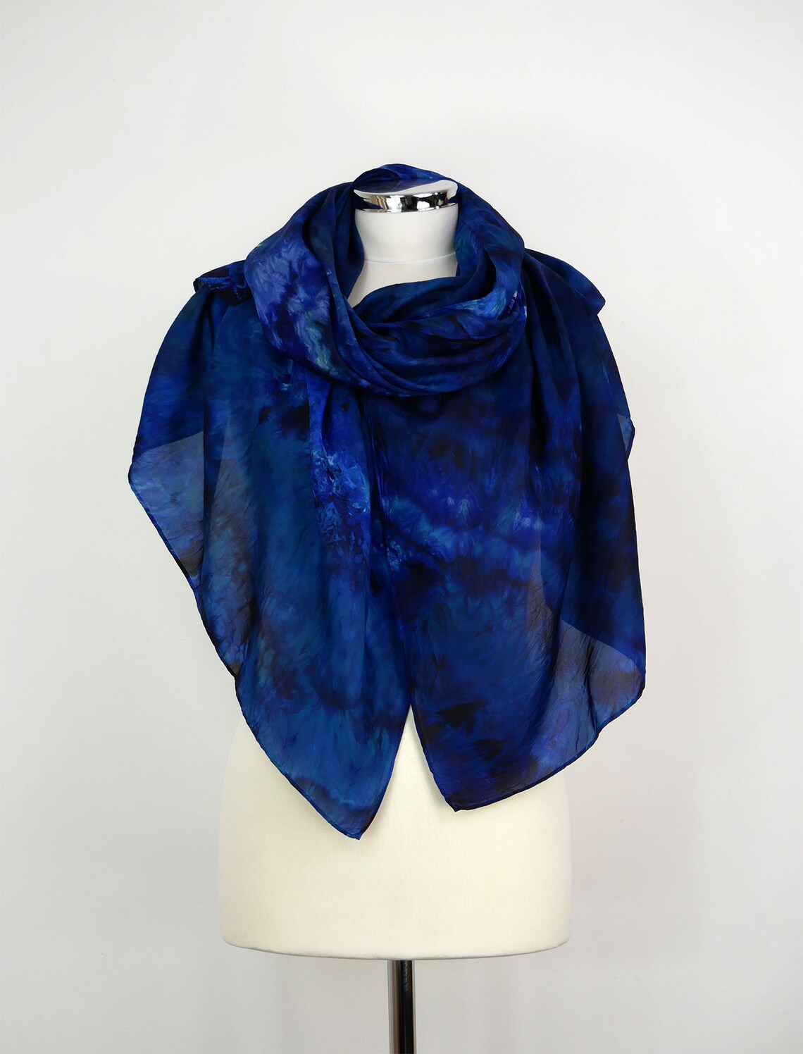 Navy blue silk scarf women Aurora Silk scarf large Navy blue Etsy