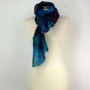 Colourful silk scarf women Nebula Hand dyed silk scarf uk Blue green magenta scarf Birthday gift mum Silk gift scarf her Silk gifts women image 3