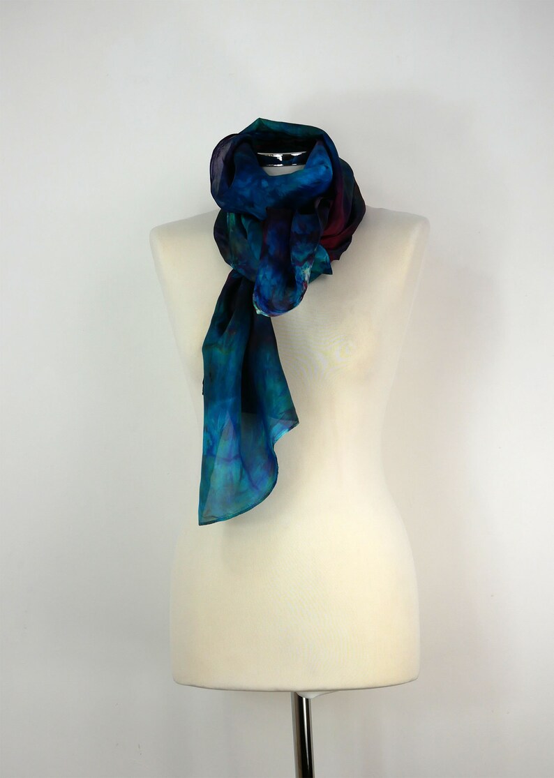 Colourful silk scarf women Nebula Hand dyed silk scarf uk Blue green magenta scarf Birthday gift mum Silk gift scarf her Silk gifts women image 3