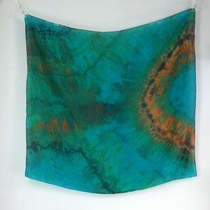 Green silk scarf square Emerald Maze Emerald green scarf Green brown orange silk square scarf Green silk bandana scarf Birthday gift mum image 2