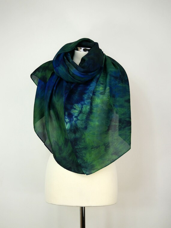 Green blue silk scarf uk Jungle Oversized silk scarf Hand dyed | Etsy