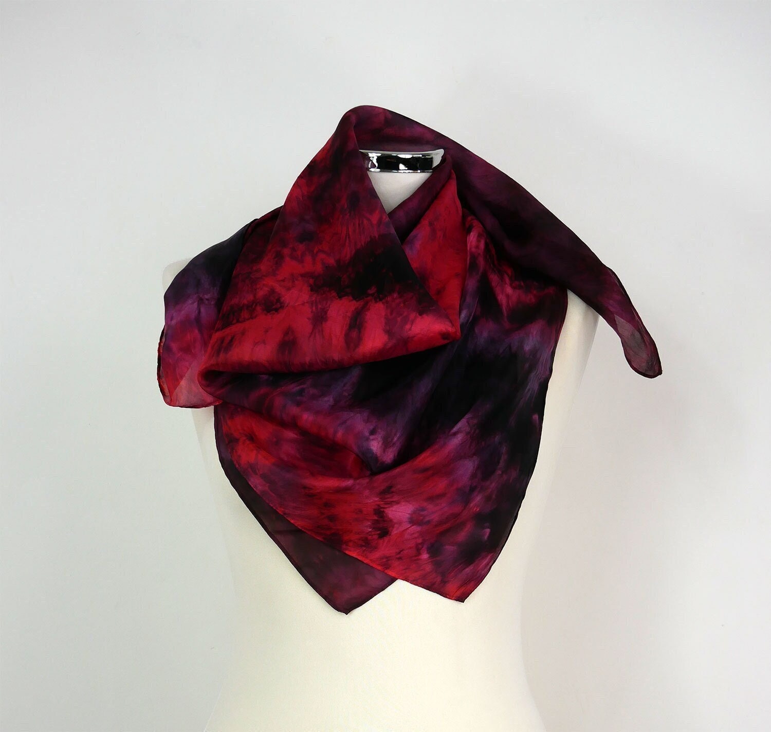 Red black silk scarf square Black Rose Handmade silk scarf Silk scarf uk Gift for mum Birthday gift for wife Red silk scarf Red silk bandana