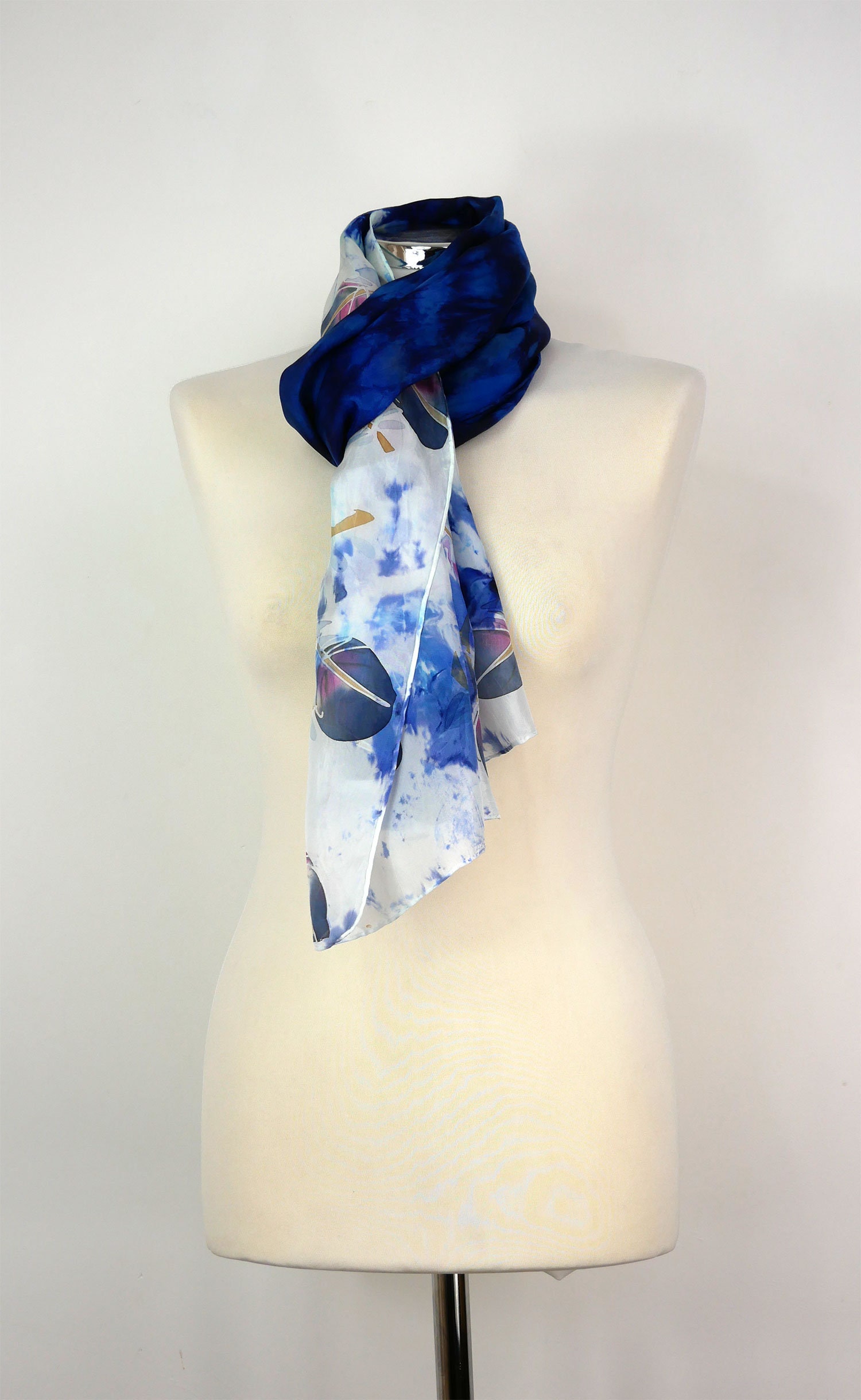 Navy Blue Silk Scarf Uk Blue Feathers Hand Painted Silk Scarf - Etsy UK