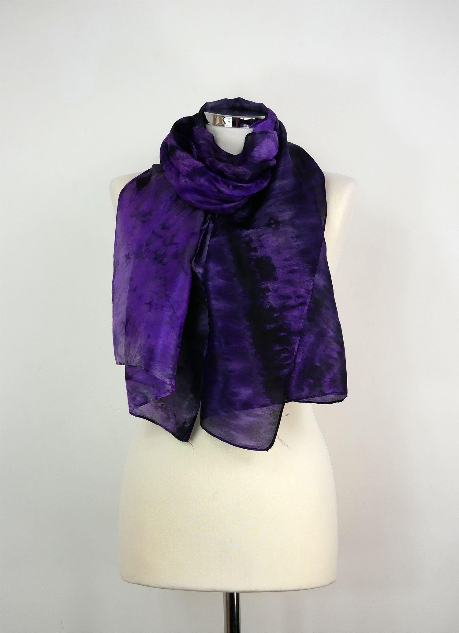 Purple silk scarf women Purple Sky Hand dyed silk scarf oblong | Etsy