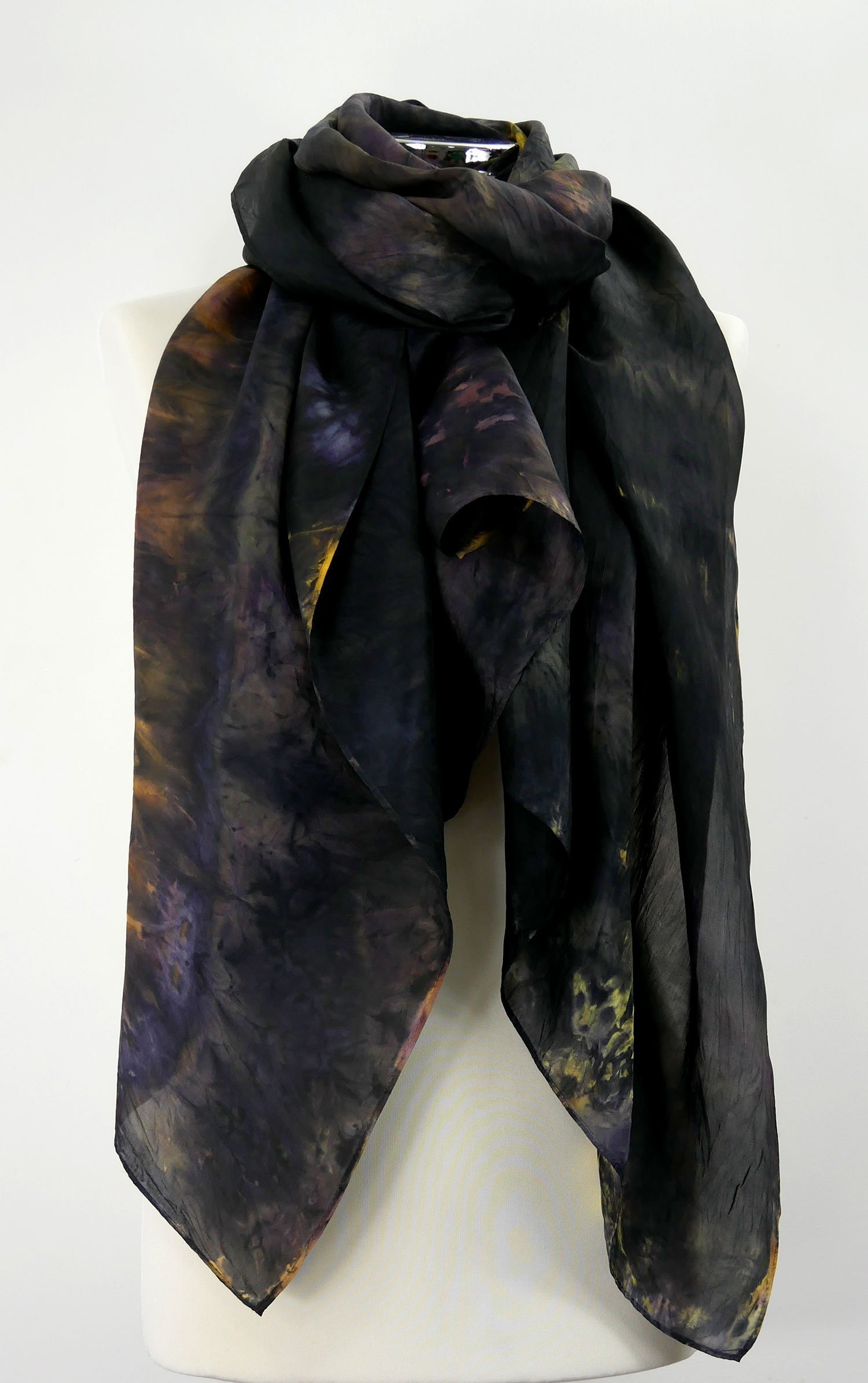 Vintage Black Large hand-dyed shibori silk scarf in black | Etsy