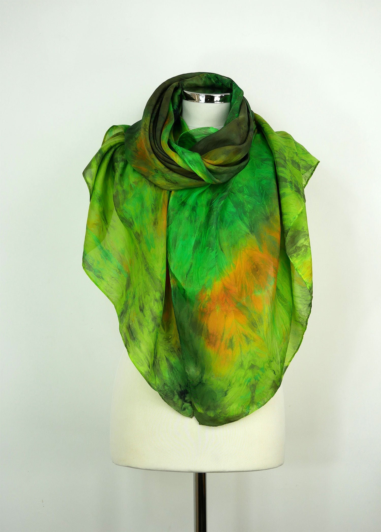 Enchanted Forest green silk scarf uk Oversized silk scarf Etsy