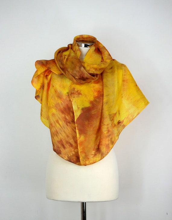 Silk scarf orange yellow brown Yummy Honey Large hand dyed scarf Yellow orange brown silk shawl Summer silk wrap 30th Birthday gift woman
