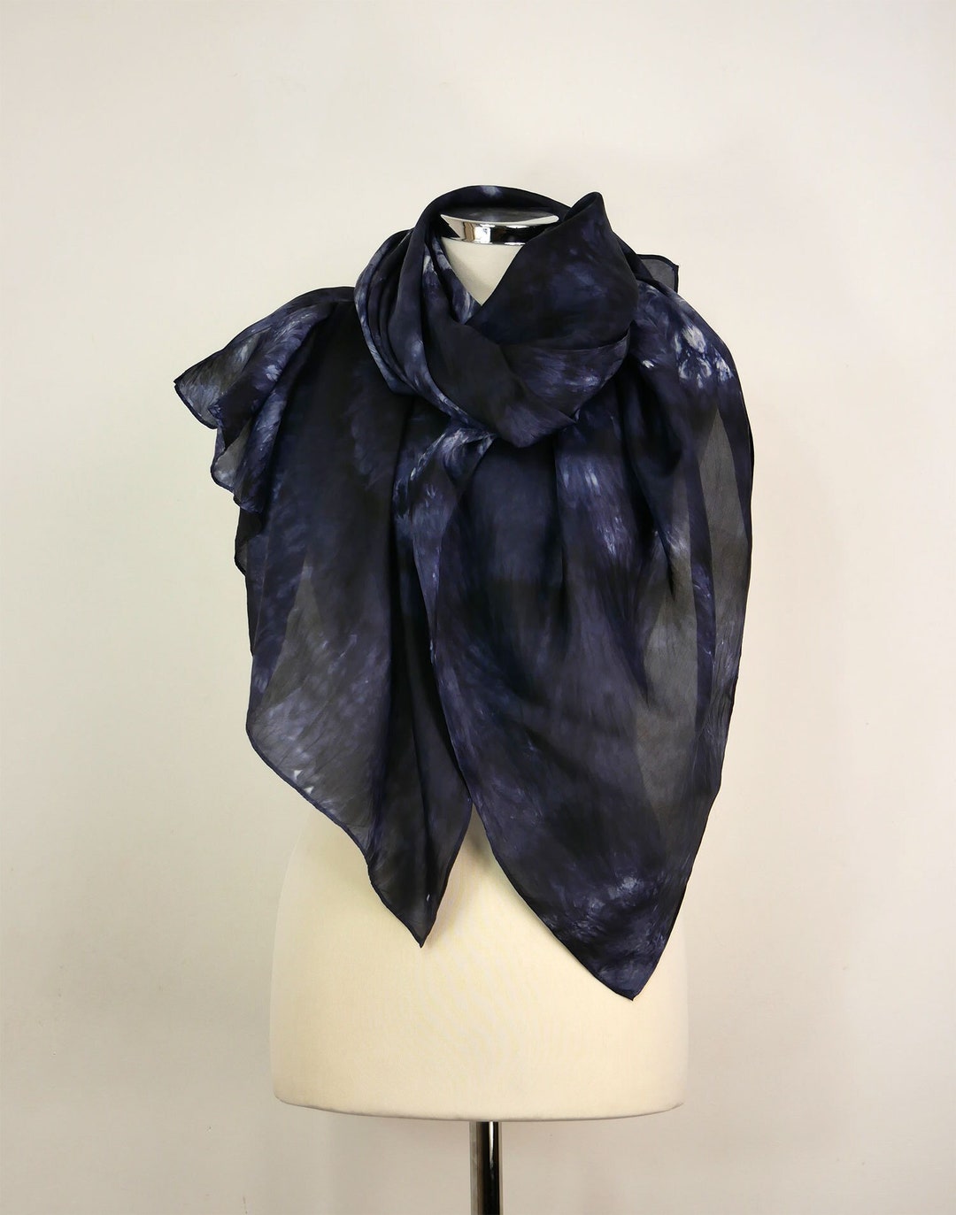 Black Silk Scarf Women Midnight Hand Dyed Silk Scarf Large Grey Black
