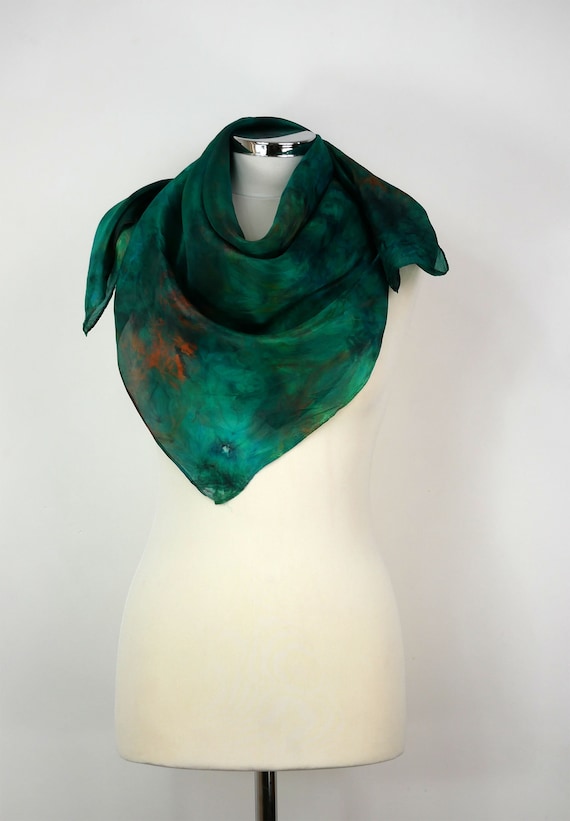 Green silk scarf square Emerald Maze Emerald green scarf Green | Etsy