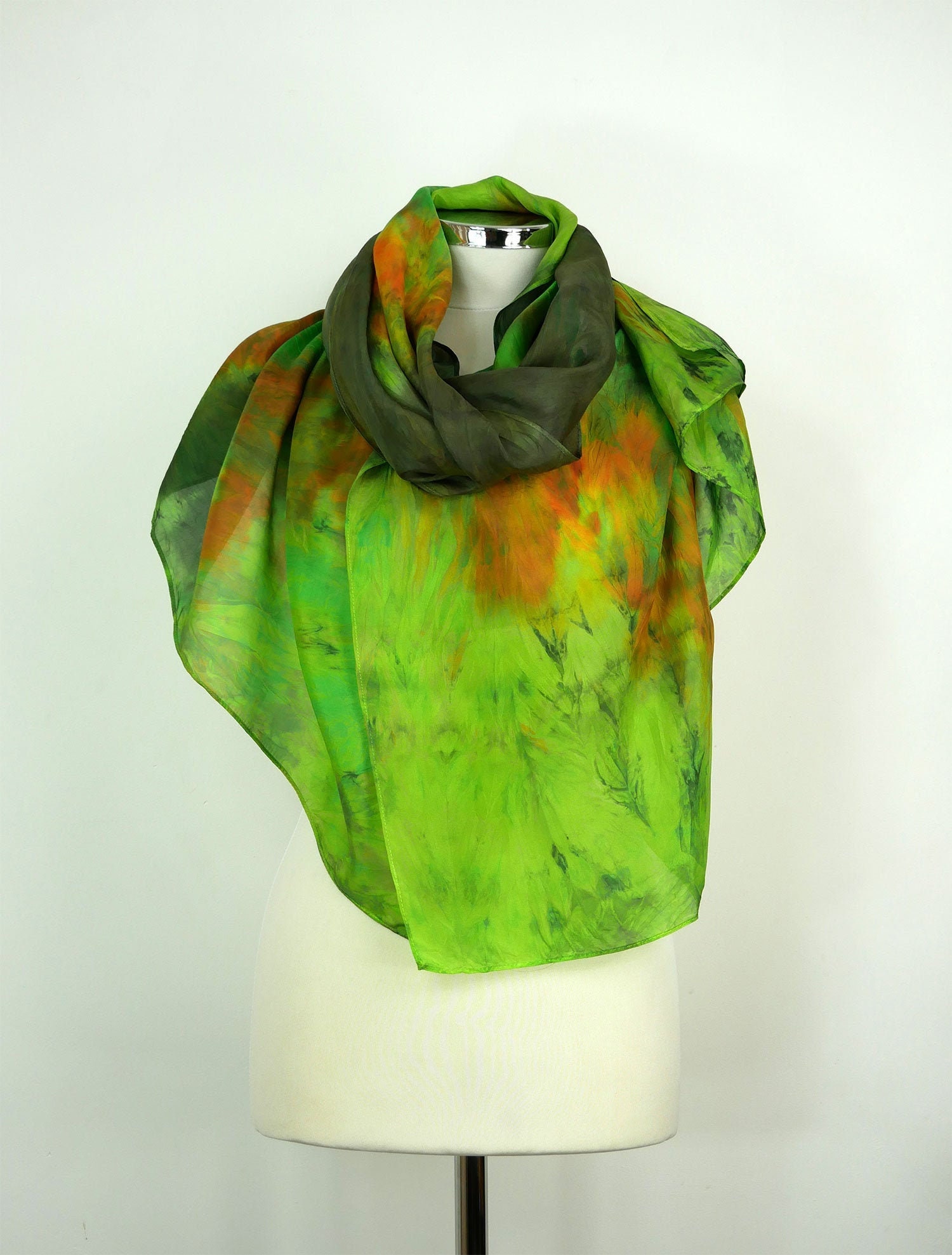 Green silk scarf Enchanted Forest Oversized silk scarf green | Etsy