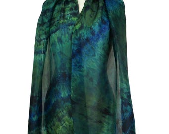 Dark green blue silk scarf Jungle Oblong silk scarf women Hand dyed silk scarf green Birthday silk gift Navy green scarf uk Handmade scarf