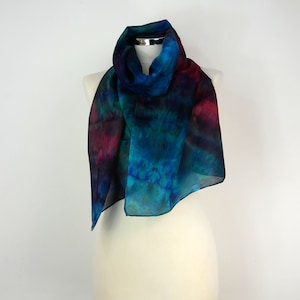 Colourful silk scarf women Nebula Hand dyed silk scarf uk Blue green magenta scarf Birthday gift mum Silk gift scarf her Silk gifts women image 4