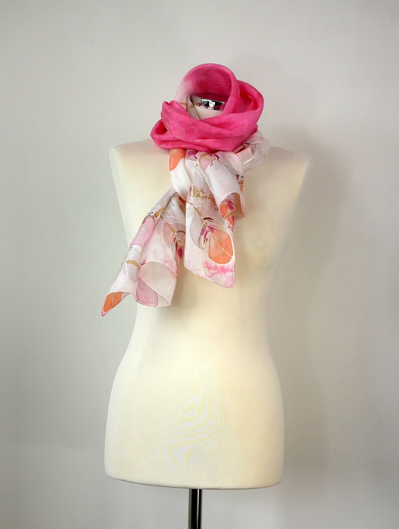 Pink Silk Scarf Uk Pink Feathers Hand Painted Silk Scarf Women Pink ...