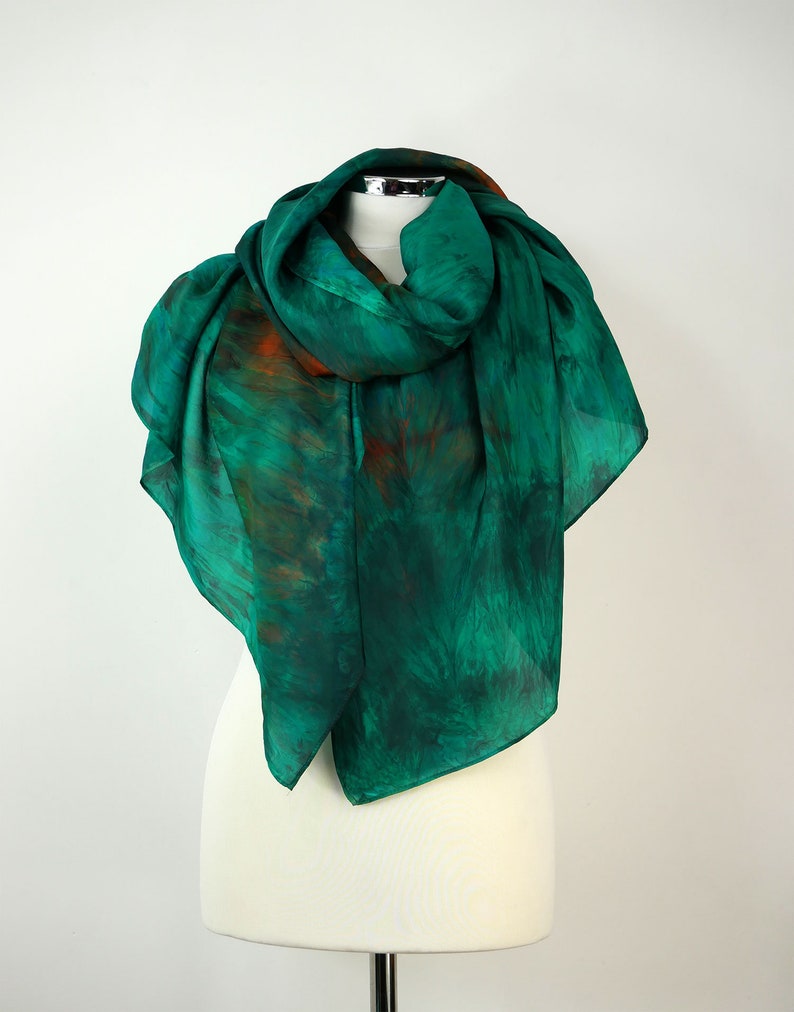 Emerald green silk scarf Emerald Maze Large green silk scarf | Etsy