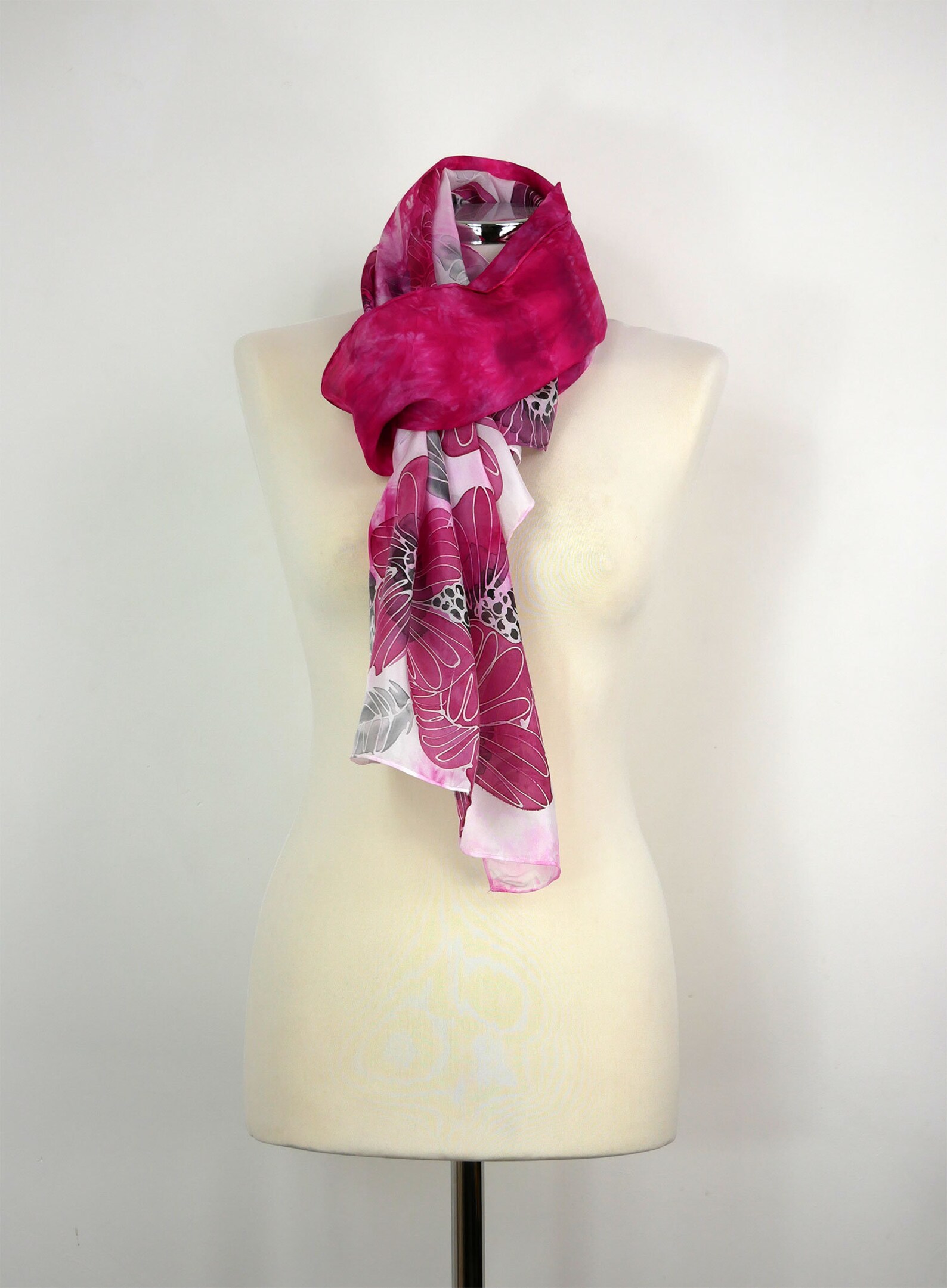 Hand Printed Magenta Scarf with Large Blue Flowers main image 0