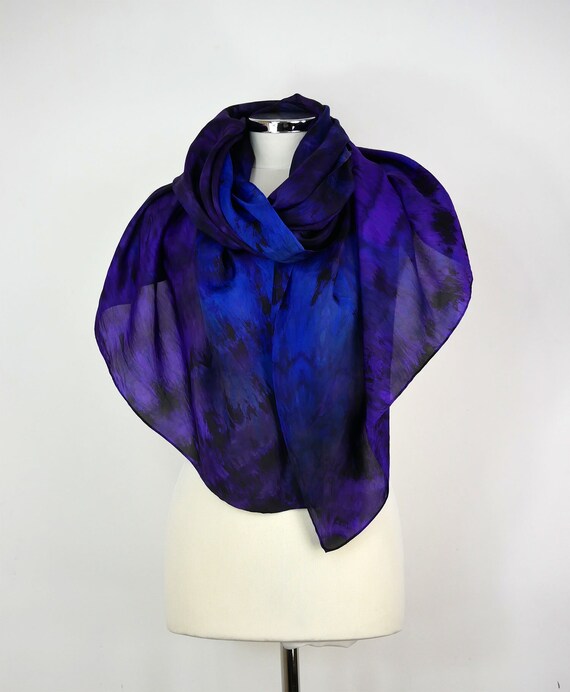 Purple Blue Silk Scarf Night in Venice Hand Dyed Large Silk - Etsy UK