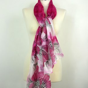 Hand Printed Magenta Scarf with Large Blue Flowers main image 1