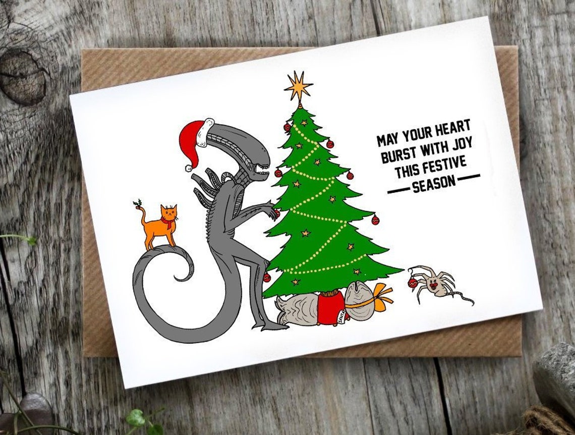 Alien Christmas Card Happy Holidays Sci Fi Science | Etsy