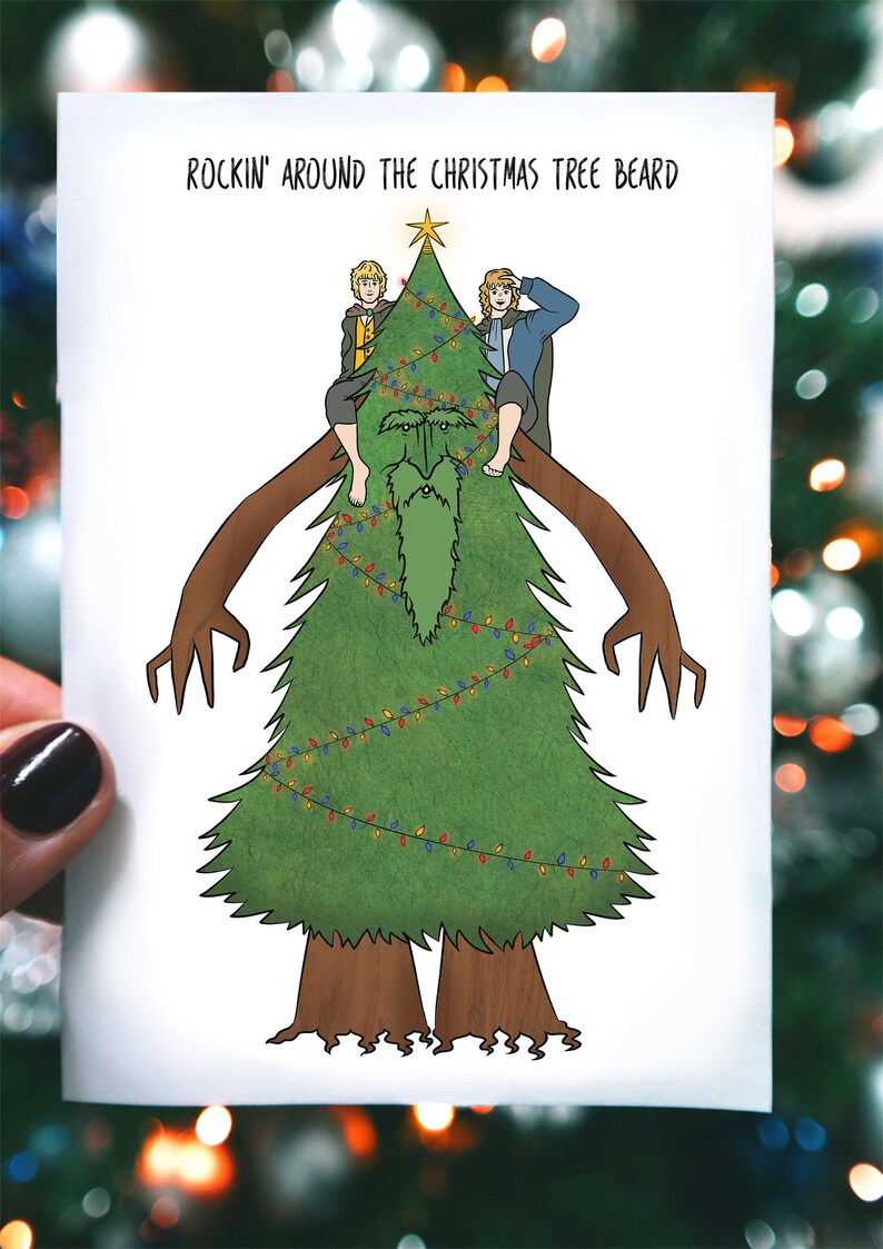 Funny Christmas Tree Beard Pun Card Happy Holidays Etsy