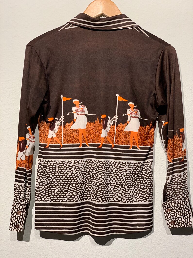 Ladies vintage golfer print shirt button up disco