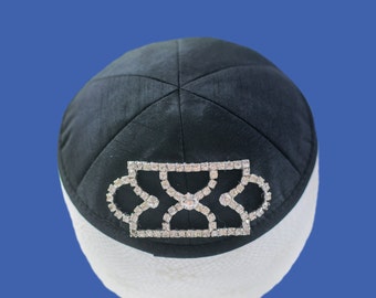 Black , Silver and Navy Women's Kippot, Feathers and Beads