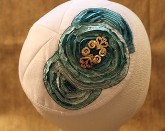 Blue Teal Turquoise  Embellished Women's Kippah