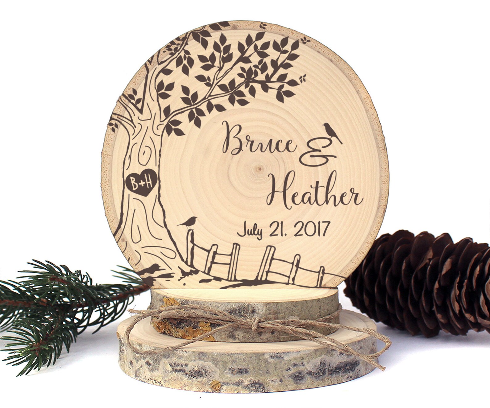 Rustic Wedding Cake Topper. Oak Tree with Birds Cake Topper. Etsy