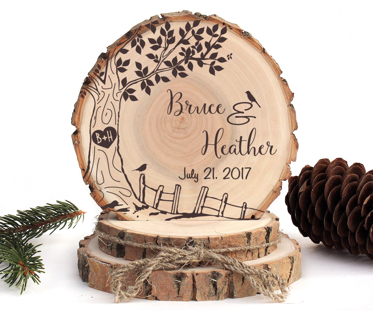 Rustic Wedding Cake Topper. Oak Tree with Birds Cake Topper. Etsy