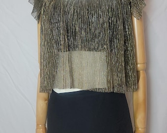 Urban Outfitters Gold Black Sheer Crop Top On/Off Shoulder, Size Small